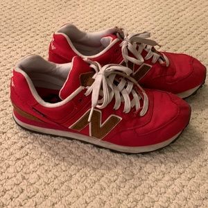 Red with Brown Suede New Balance 574 Classic